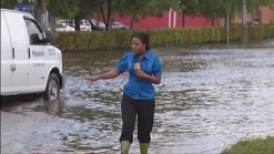 Doral Wades Through Flood Waters After Heavy Rains