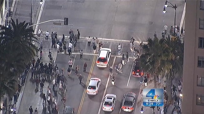 A mob of skateboarders vandalized businesses and cars in Hollywood, then tossed rocks and bottles at police officers who responded to the scene. Michelle Valles reports for the NBC4 Special Edition News at 9:00 p.m. on Sunday, Oct. 14, 2012.