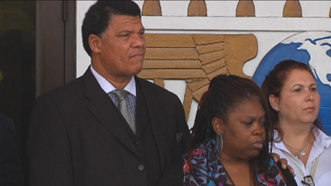 Carol Gardner, whose son was shot and killed by an AK-47, stood with Miami Mayor Tomas Regalado and community leaders to help put an end to gun violence. The Rev. Jerome Starling also spoke about the issue.