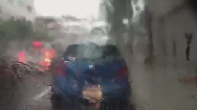 The hail was heavy downtown Friday afternoon, as seen in this video by NBC 6's Diana Gonzalez.