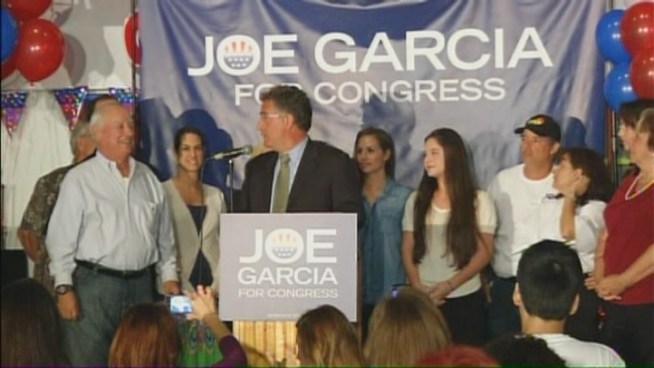 Democrat Joe Garcia addressed supporters Tuesday night after defeating Republican Congressman David Rivera.