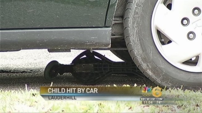 A six-year-old boy was rushed to the hospital after he was struck by a car while riding a scooter Saturday afternoon, officials said.