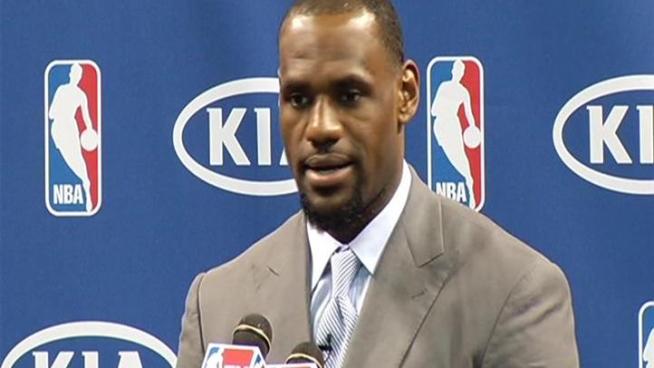 LeBron James talks to reporters Saturday about his journey as an NBA player and said he was 