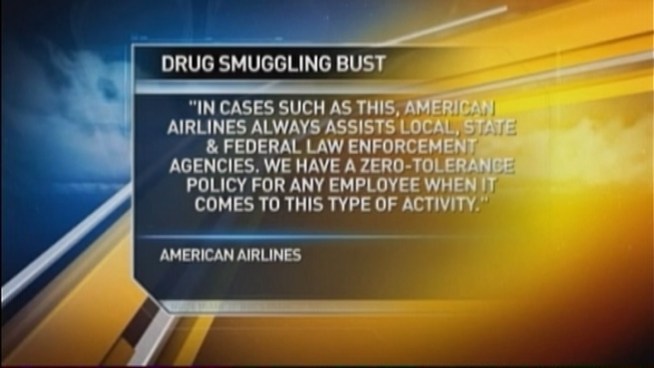 Two workers at Miami International Airport were among 45 people arrested by federal agents Wednesday who are suspected of smuggling cocaine aboard commercial flights for at least a decade, the Drug Enforcement Administration said.