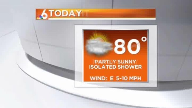 Partly sunny with an isolated shower.