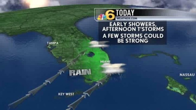 Expect mostly cloudy skies in South Florida Thursday with scattered showers and thunderstorms becoming more dominant in the afternoon hours.