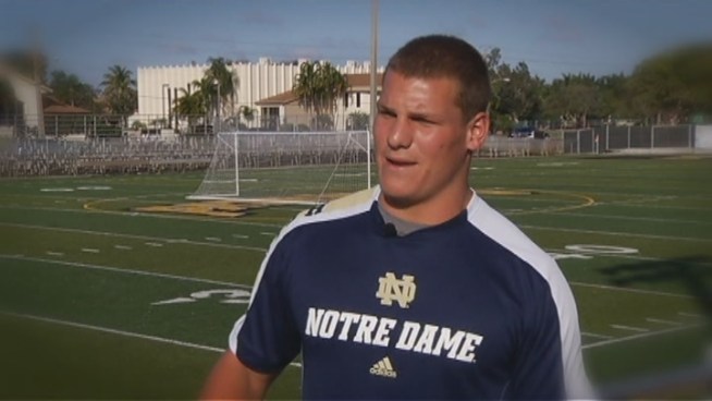 The famed image on the iconic Notre Dame campus has reeled in another one of South Floridaâs top high school football recruits, Michael Deeb.