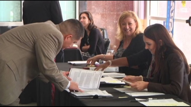 Dozens of veterans came to a job fair the Miami Marlins held for them at the Miami-Dade County Auditorium Wednesday. Veteran Joseph Moncada, who served with the artillery unit in the U.S Army, has been looking for work since June.