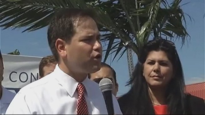 First Lady Michelle Obama pumped up a packed room of 2,000 people in Davie Monday, while across the county line, in Hialeah, Senator Marco Rubio attended a victory event for Republican presidential nominee Mitt Romney.