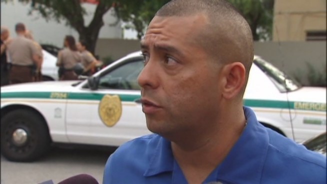 An officer investigating possible credit card fraud opened fire on a car near a Best Buy in Southwest Miami-Dade. Miami-Dade Police spokesman Det. Alvaro Zabaleta describes the incident.