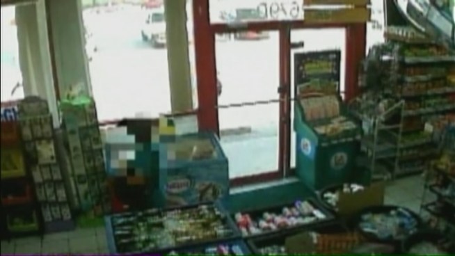 Miami-Dade Police on Thursday urged the public to give information about a suspect who allegedly attacked a man at a gas station without any reason. According to surveillance video from inside the gas station's convenience store, a man in a white tank top is seen violently striking another man to the ground outside the store. The suspect was also seen getting something from a refrigerator inside the store.