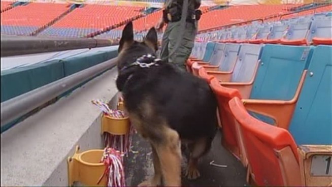 Miami-Dade Police are performing their final security sweep through Sun Life Stadium ahead of Monday night's 2013 BCS National Championship Game. Fans and Miami-Dade Police Lt. Jeff Schmidinger comment.