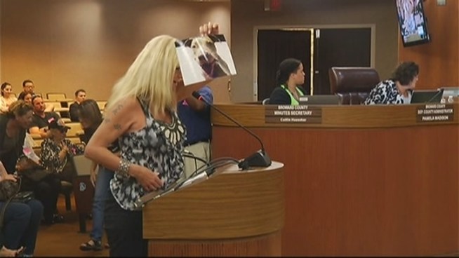 The commission's chamber was filled with people who were mostly against the proposal to ban pit bulls for new owners in Broward. Vice Mayor Barbara Sharief, dog owner Frank Maleck and Marni Bellavia of the Humane Society of Broward County spoke about the issue.