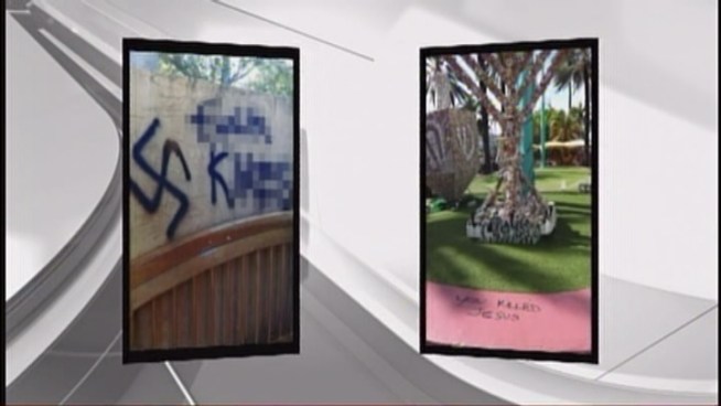 A menorah on Lincoln Road has become an attraction for hate speech, after someone scribbled  you killed Jesus  on the base of the prominent Chabad Hanukkah display there. Rabbi Zev Katz, who put up the menorah, is pretty disappointed.
