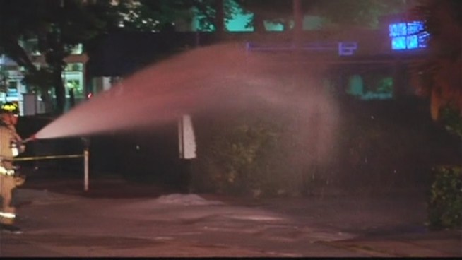 Crews respond to a gas leak at a Chevron station on Alton Road in Miami Beach.