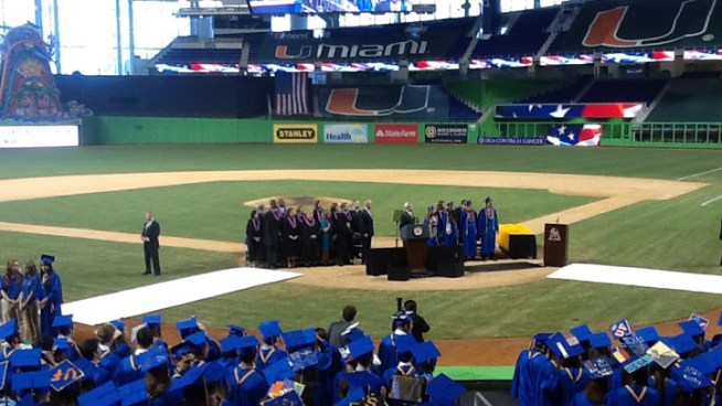 Vice President Joe Biden told graduates of Cypress Bay High School at Marlins Park Monday that his dream as a kid was standing as a batter at home plate at a major league ballpark. 
