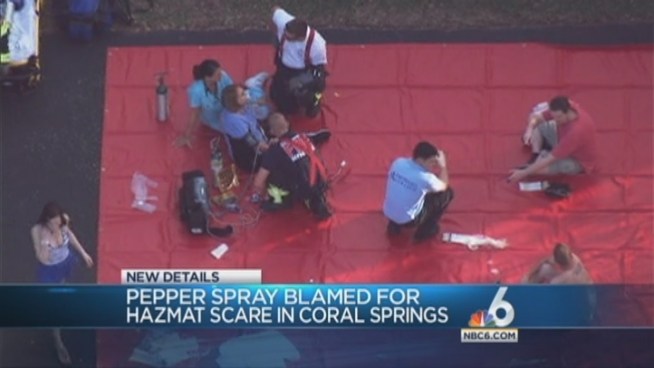 Eight people had to be taken to the hospital after a woman accidentally released pepper spray from her purse inside a Coral Springs building, police said. Destinee Olivera described the effects of the spray.