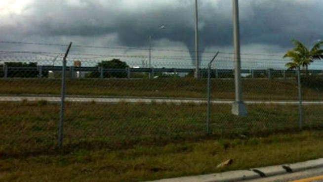 A funnel cloud was seen by NBC 6's helicopter about 3:40 p.m. Friday near the Dolphin Mall. NBC 6's Ryan Phillips has the story.