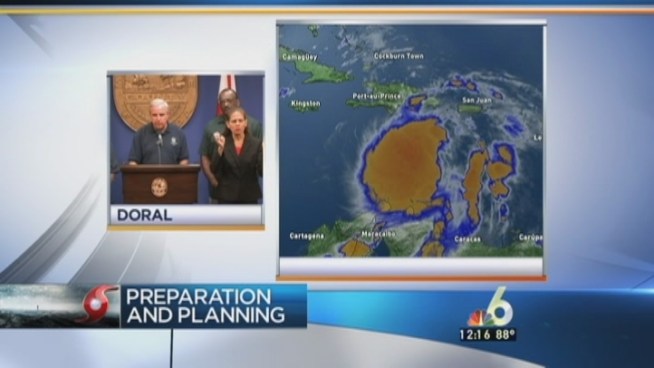 Miami-Dade Mayor Carlos Gimenez talks about preparations for Tropical Storm Isaac.