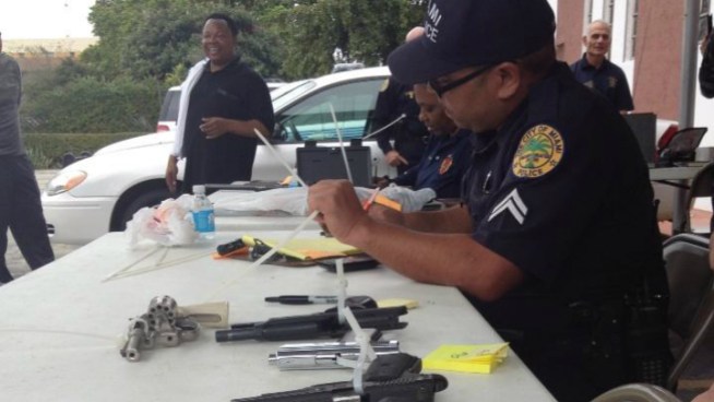 Miami police traded gift cards for guns in Model City on Saturday, as part of an effort to get assault rifles and other guns off the streets following the Newtown, Conn., shooting. NBC 6 reporter Betty Yu has the story. Miami police Sgt. Freddie Cruz is interviewed.