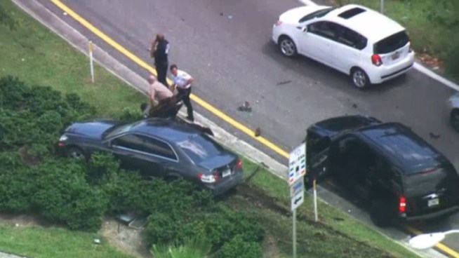 The chase ended when the car left I-95 near Broward Boulevard, swerved into a guardrail and violently struck another car. The teen suspect was identified by his mother and grandmother as George Westbrook, 17. His grandmother Katherine Metcalf said she is 