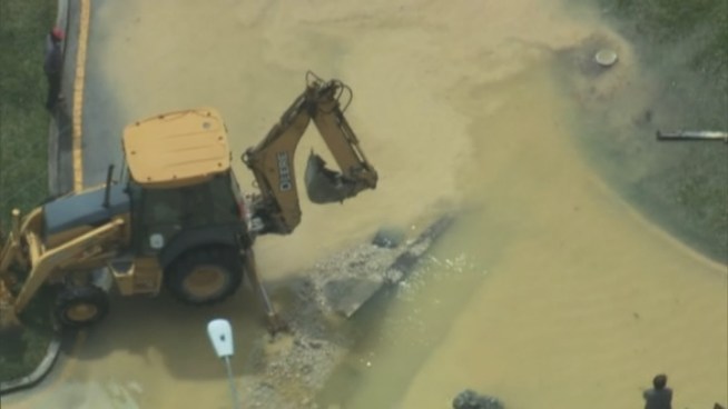 Workers were trying to repair a water main break in North Miami Wednesday afternoon, officials said.