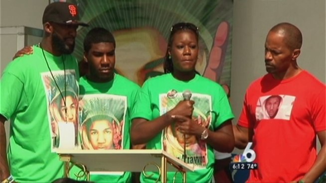 Actor Jamie Foxx joined the parents of slain teenager Trayvon Martin on Saturday for a community event in South Florida that drew throngs of people. NBC 6 reporter Betty Yu has the story.