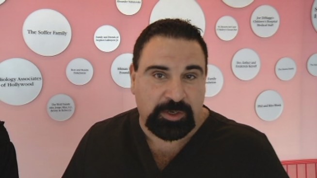 Father and doctor Ramsey Saffouri spoke with NBC 6 South Florida about the birth of his twins at Joe DiMaggio Children's Hospital. He and his family also brought gifts for infants at the facility.