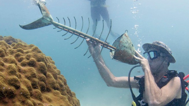 About 300 snorkelers and divers have submerged to listen to a local radio station's music broadcast beneath the sea in the Florida Keys National Marine Sanctuary.