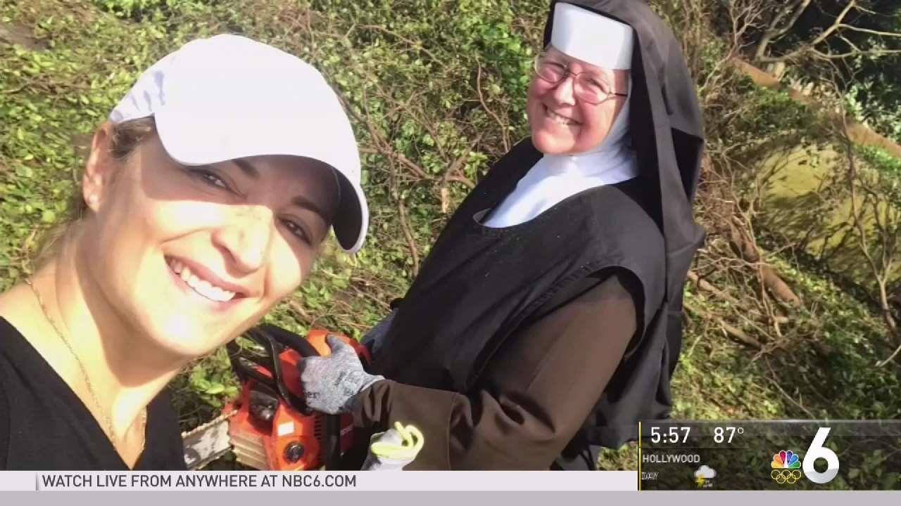 Nun Uses Chainsaw to Clear Hurricane Irma Debris