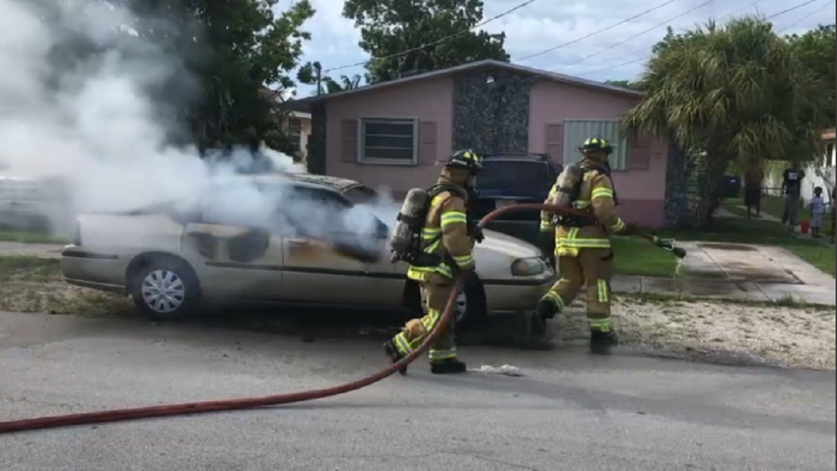 Car Bursts Into Flames In Northwest Miami-Dade