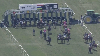 Horses race at Gulfstream Park on March 25, 2020.