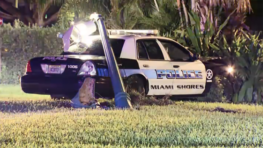 4 Arrested After Police Car in Miami Shores Crashes Into Light Pole ...