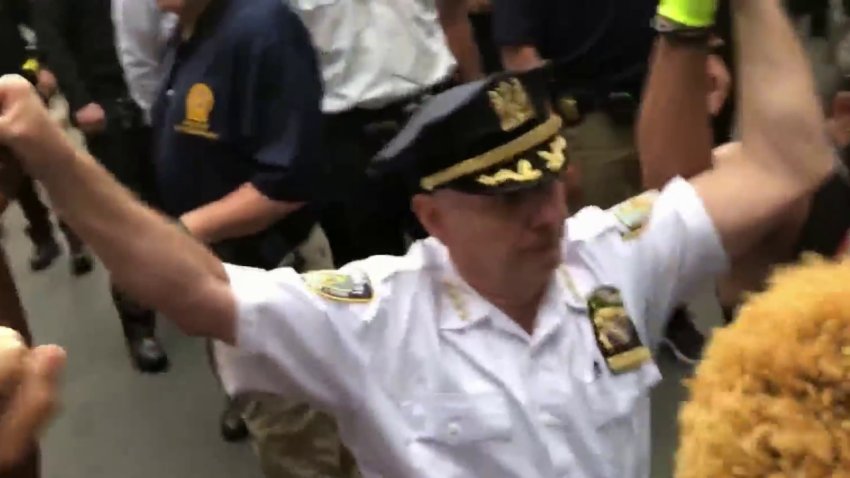 NYPD Chief Monahan Takes a Knee With Protesters