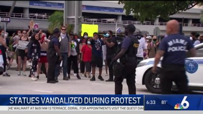 Statues Vandalized During Protests in Miami