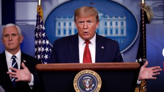 In this April 16, 2020, file photo, President Donald Trump speaks about the coronavirus in the James Brady Press Briefing Room of the White House in Washington.