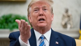 In this April 28, 2020, file photo, President Donald Trump speaks during a meeting with Gov. Ron DeSantis, R-Fla., on the coronavirus response, in the Oval Office of the White House in Washington, DC.