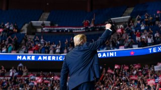 President Trump speaks on stage in Tulsa