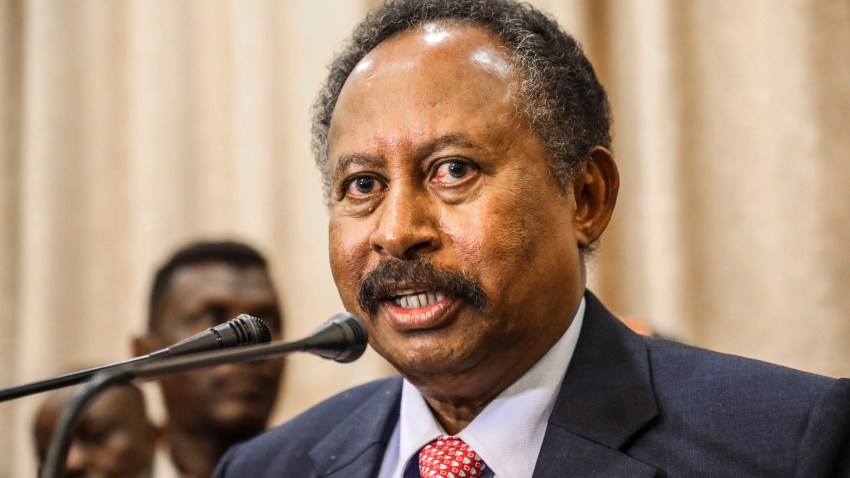 In this Aug. 21, 2019, file photo, Sudan's new Prime Minister Abdalla Hamdok speaks during a press conference in Khartoum, Sudan. Sudan's state media Monday, March 9, 2020, says Hamdok has survived an assassination attempt after a blast in the capital Khartoum.