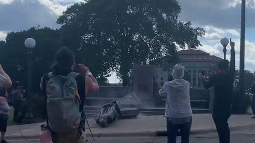 Protesters Topple Columbus Statue Near Minn. Capitol