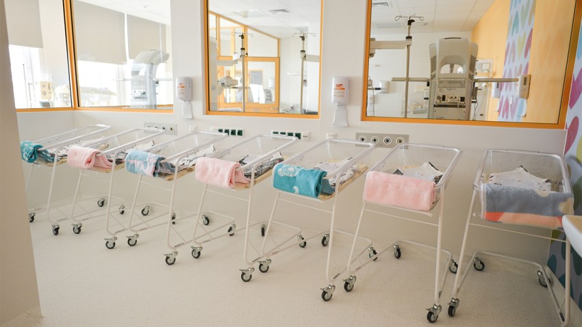 A line of baby beds/strollers awaiting to accomodate newborn babies inside a new Center of Maternity and Women's Medicine, opened in Krakow on Tuesday, September 25, as a part of an existing Ludwik Rydygier Specialized Hospital. The new department will provide comprehensive care to both women struggling with various types of gynecological diseases as well as future mothers and their children. On Wednesday, September 26, 2018, in Krakow, Poland. (Photo by Artur Widak/NurPhoto via Getty Images)