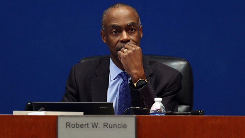 Broward County School District Superintendent Robert Runcie is shown at a school board meeting where a vote will be held to decide if he is retained as Superintendent, in the Kathleen C. Wright Building in Fort Lauderdale, Fla., on Tuesday, March 5, 2019. (Amy Beth Bennett/Sun Sentinel/Tribune News Service via Getty Images)