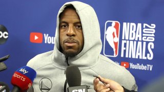 Andre Iguodala of the Golden State Warriors speaks to the media during practice and media availability as part of the 2019 NBA Finals on June 12, 2019 at ORACLE Arena in Oakland, California.