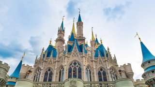 ORLANDO, FLORIDA, UNITED STATES – 2019/07/17: The Cinderella Castle during an overcast day is seen in the Walt Disney’s Magic Kingdom theme park. The park is a famous place and tourist attraction. (Photo by Roberto Machado Noa/LightRocket via Getty Images)