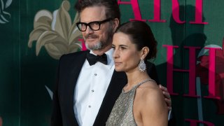 Colin Firth and Livia Giuggioli on the red carpet at the Teatro alla Scala in Milan, Sept. 22, 2019.