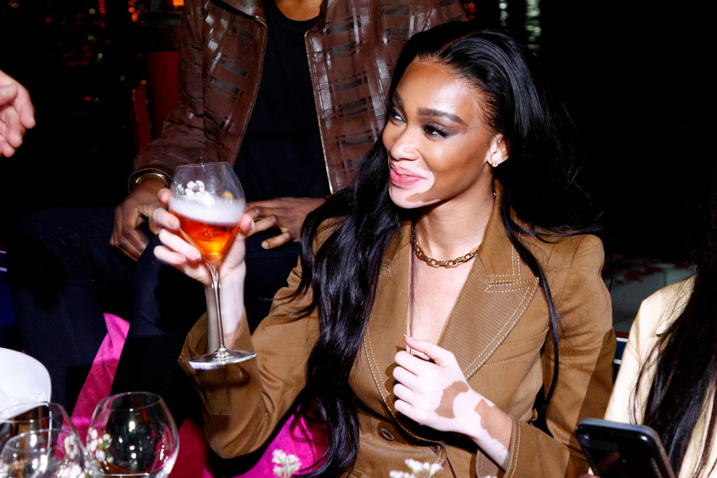 Model Winnie Harlow attends Perrier-Jouët Champagne Rosé Garden After Dark on December 04, 2019 in Miami, Florida.