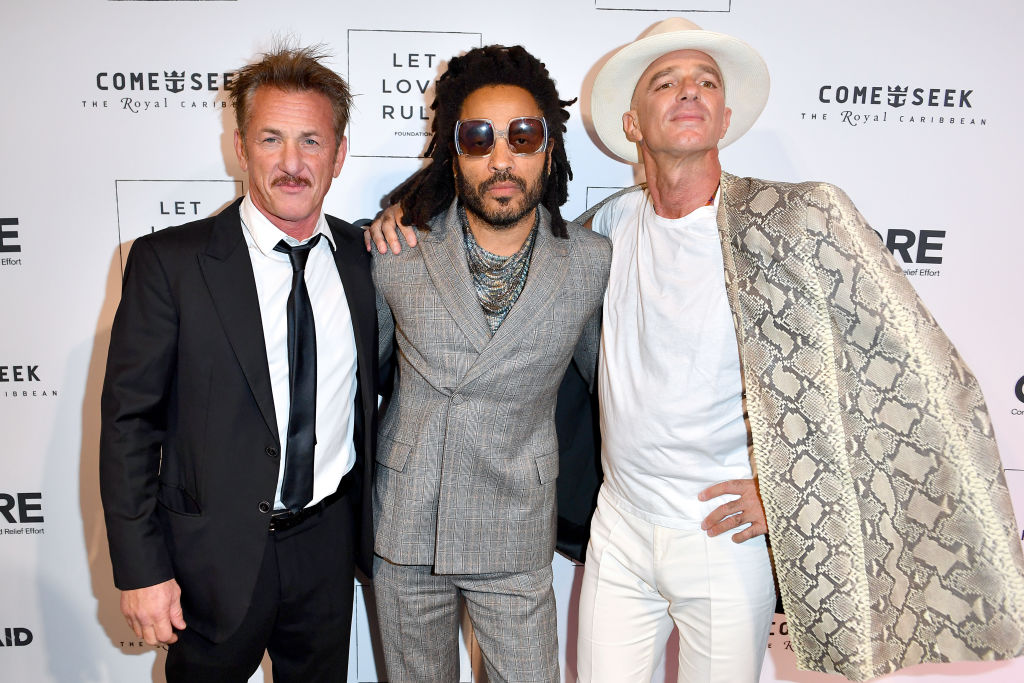 Sean Penn, Lenny Kravitz and Alan Faena attend the Core x Let Love Rule Benefit during Art Basel Miami 2019 on December 05, 2019 in Miami, Florida.