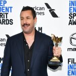 In this Feb. 8, 2020, file photo, Adam Sandler, winner of Best Male Lead for "Uncut Gems," poses in the press room at the 2020 Film Independent Spirit Awards in Santa Monica, California.