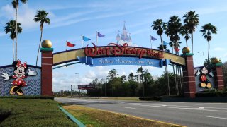 The entrance to Disney World is deserted on the first day of closure as theme parks in the Orlando area suspend operations for two weeks in an effort to curb the spread of the coronavirus (COVID-19).