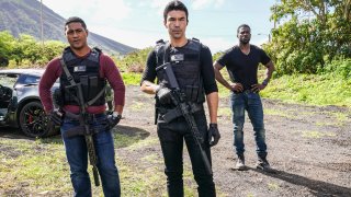 Beulah Koale, left, as Junior Reigns; Ian Anthony Dale, center, as Adam Noshimuri and Lance Gross, right, as Lincoln Cole